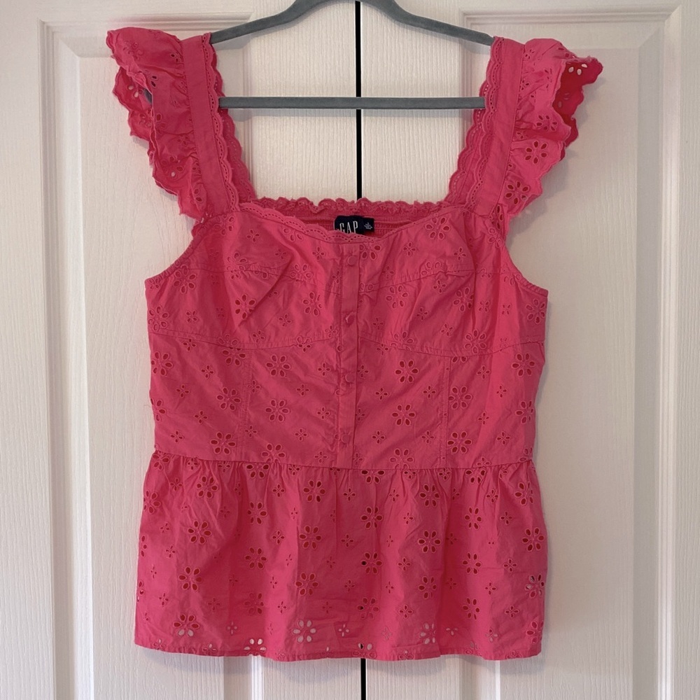 GAP Bright Pink Eyelet Sleeveless Top